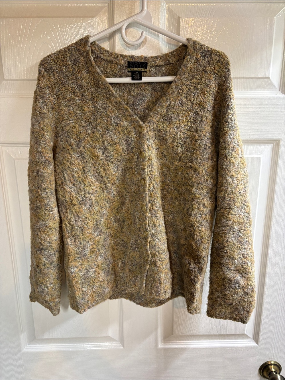 Sigrid Olsen Multitone Bouclé V-Neck Cardigan in Yellow and Gray Size Medium
